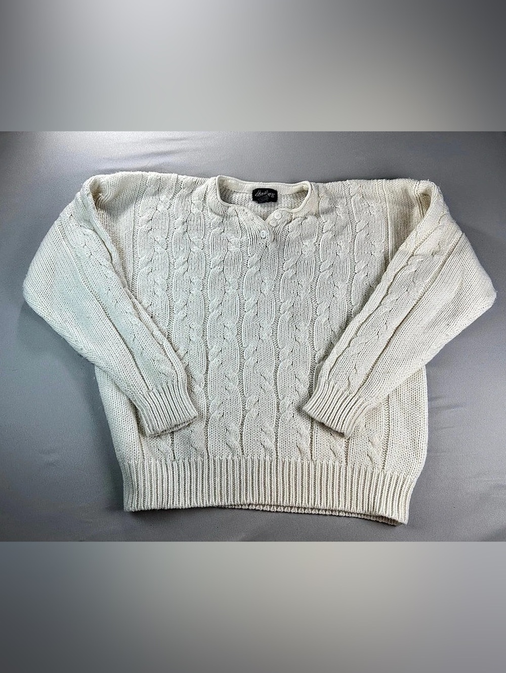 Headliners Sport Cable Knit Crewneck Sweater White Oversized Thick Indie
